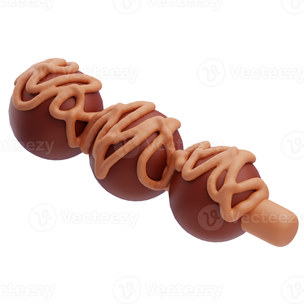 3D Chocolate Drizzled Skewered Balls Dessert png