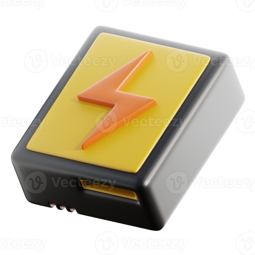 3D Modern Battery with Orange Lightning Symbol png