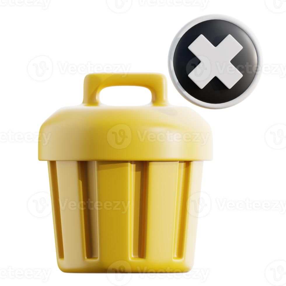 3D Yellow Trash Bin With Delete Icon png