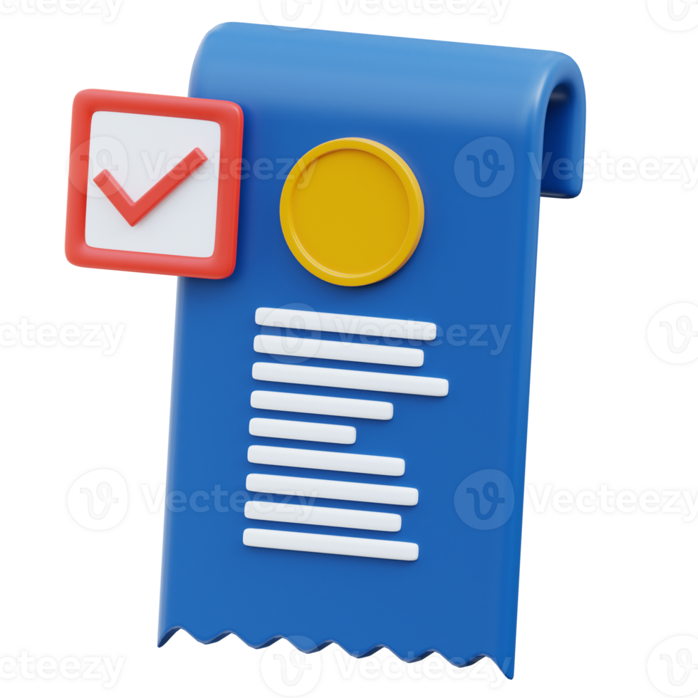 3D Digital Receipt With Approved Checkmark Icon png