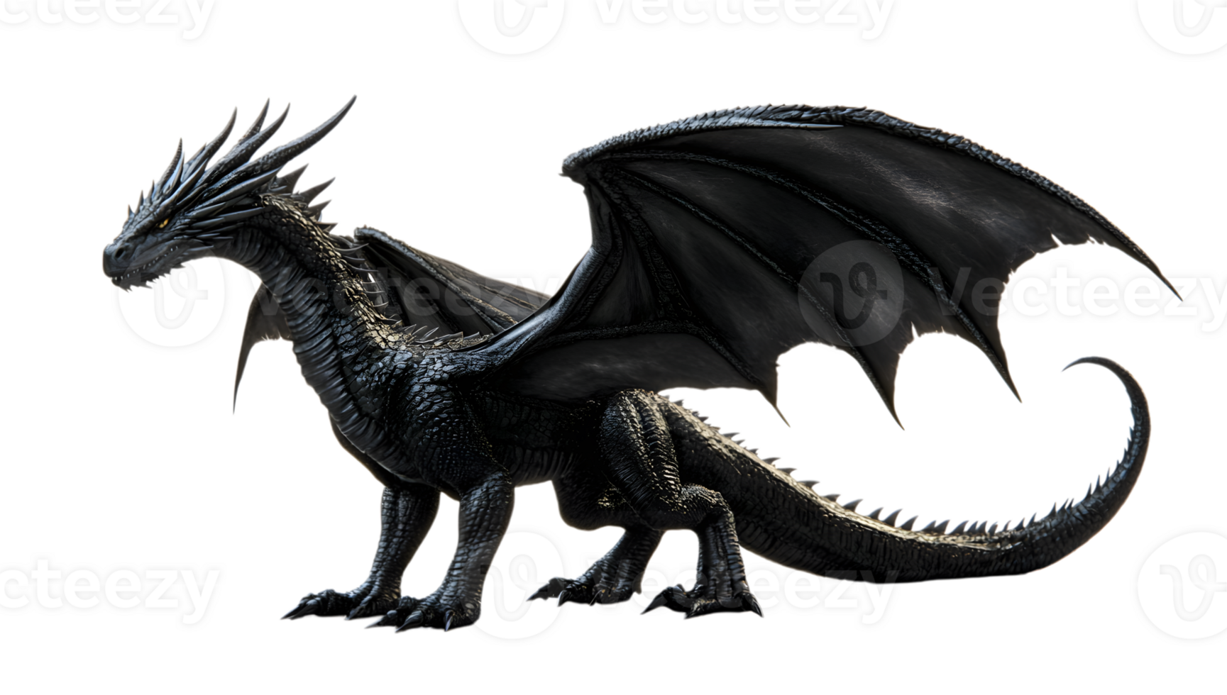 A black dragon with long wings and long tail png