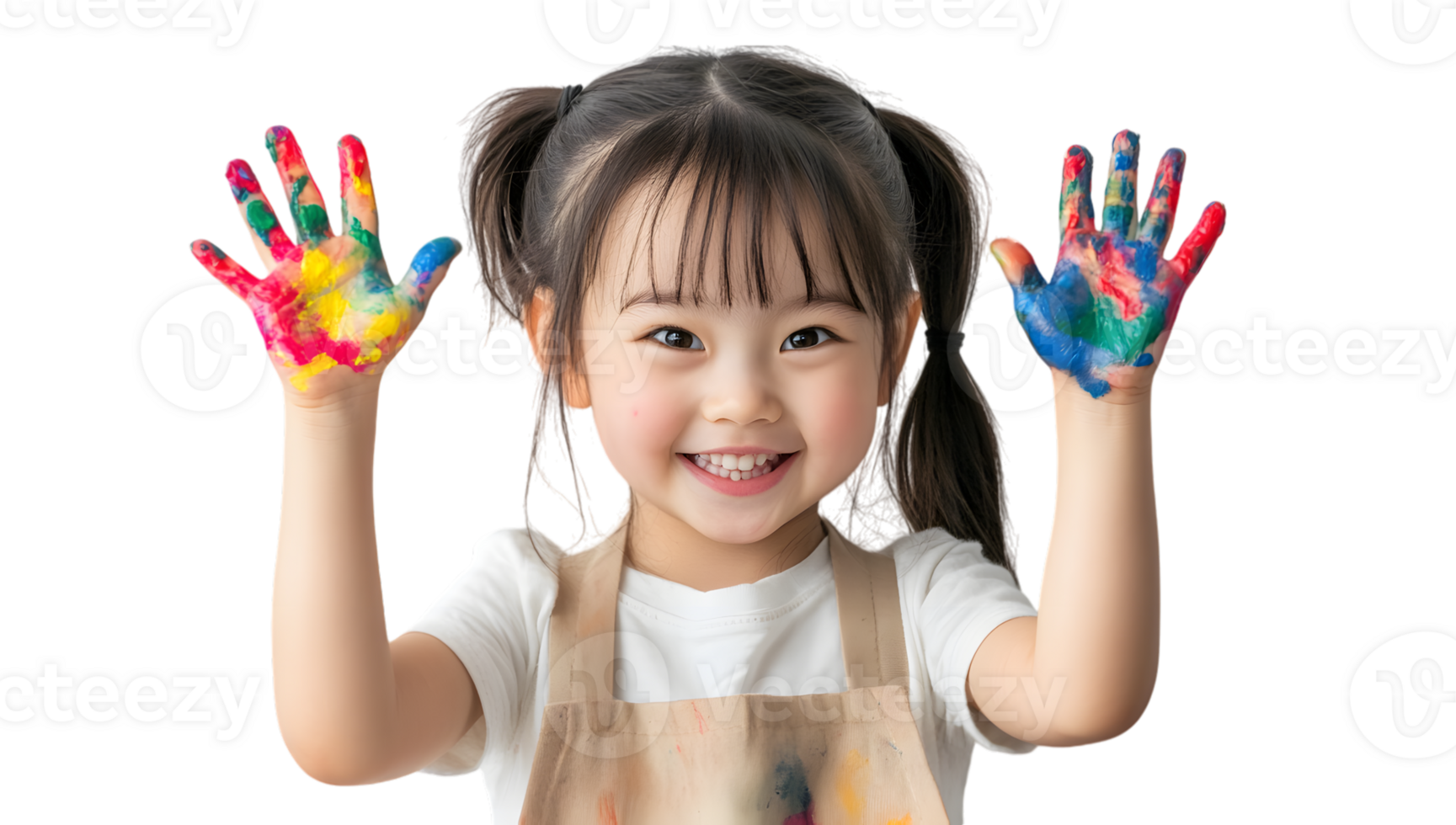 A little girl with her hands painted with colorful paint png