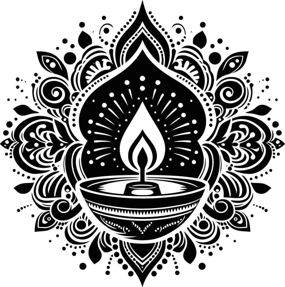 Diwali Diya mandala style lamp design vector