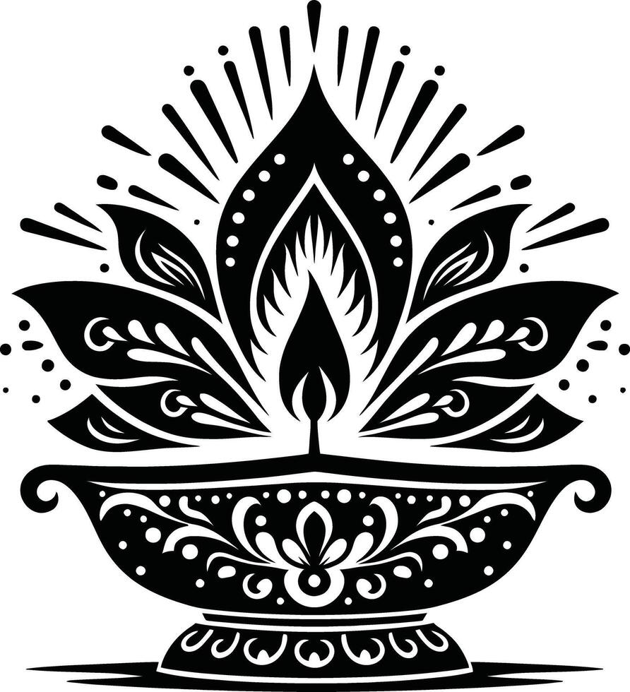 Diwali lamp silhouette design vector