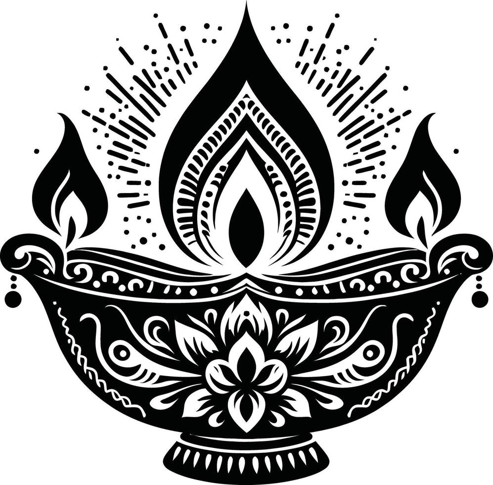 Diwali lamp design simple floral vector