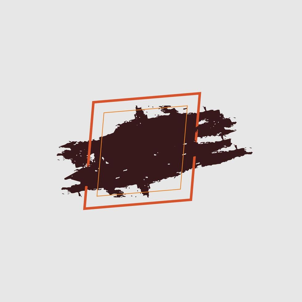 a design with a dark brown paint-like brushstroke that appears to be splattered across a light gray background. vector