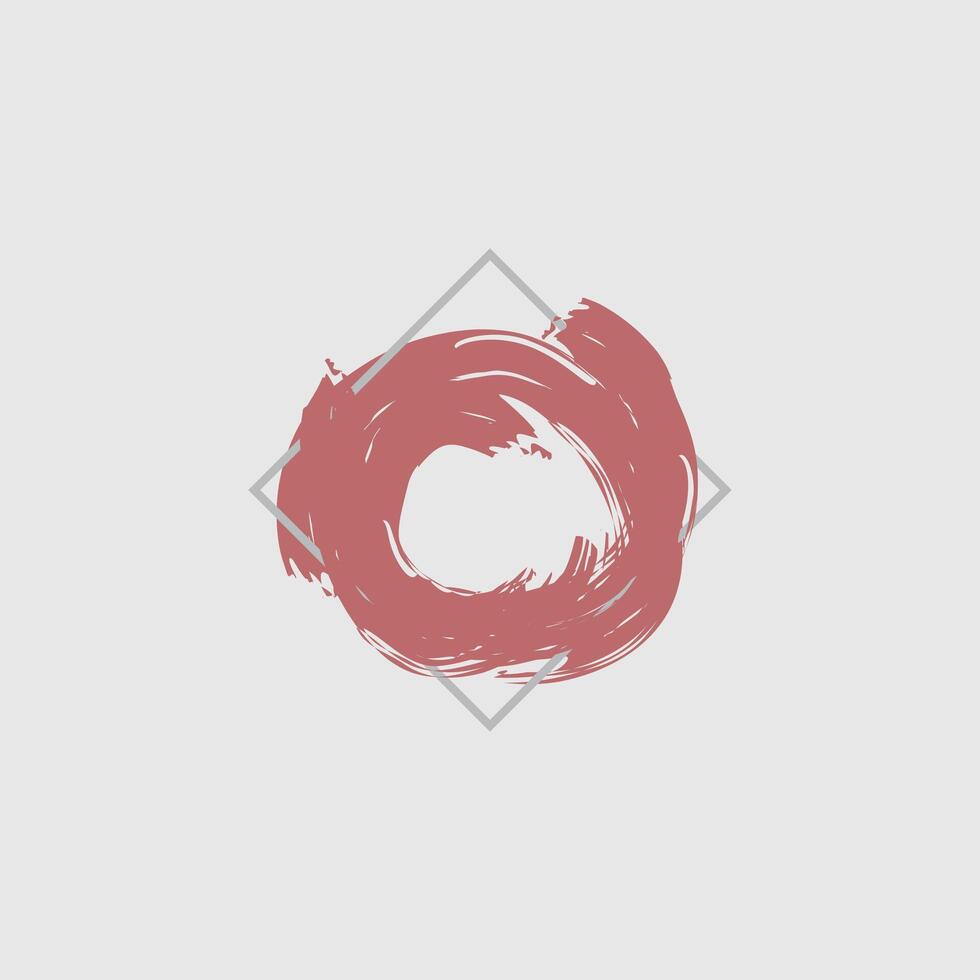a circular brushstroke in a warm, muted coral color, set against a light gray background. vector