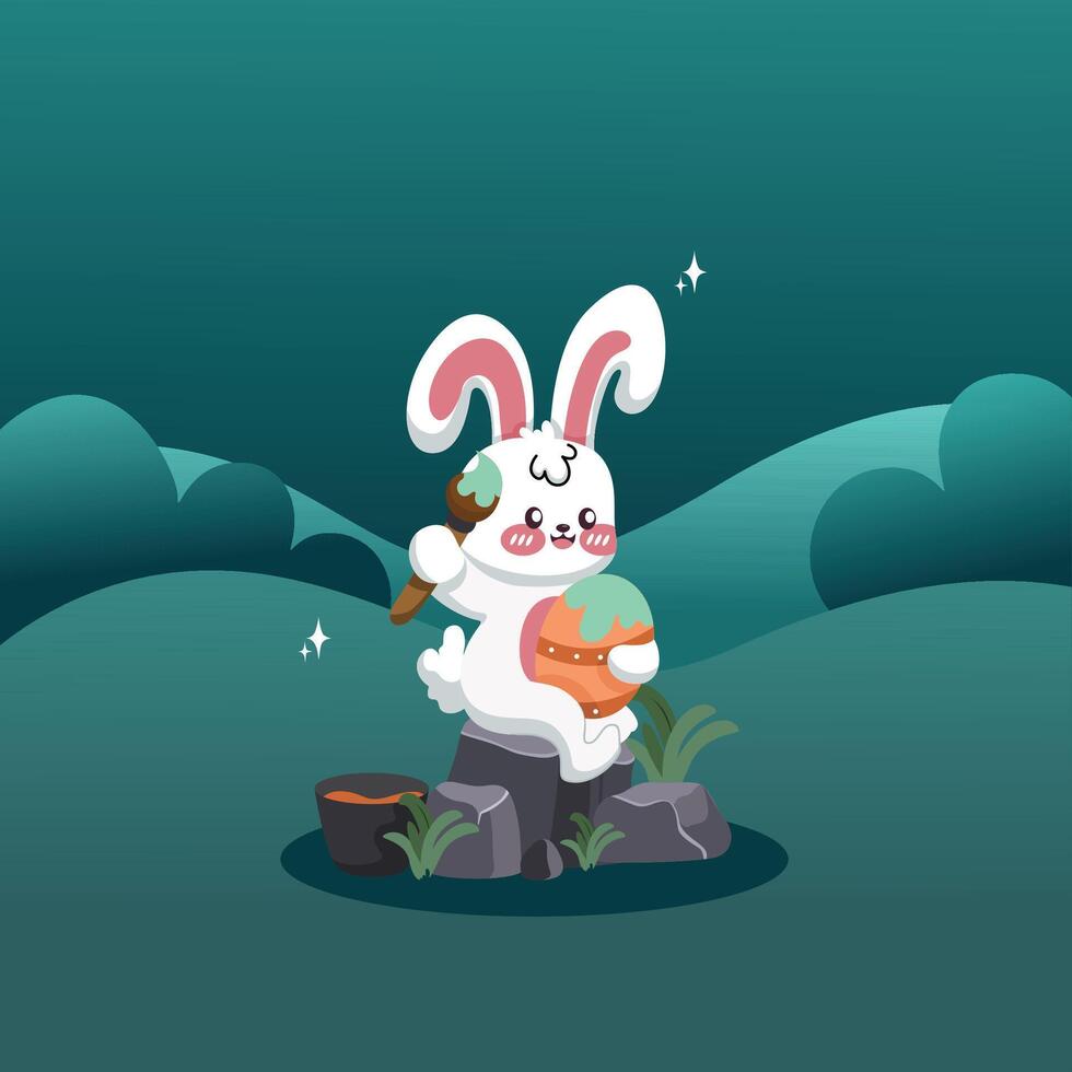 cute rabbit and egg easter day background vector