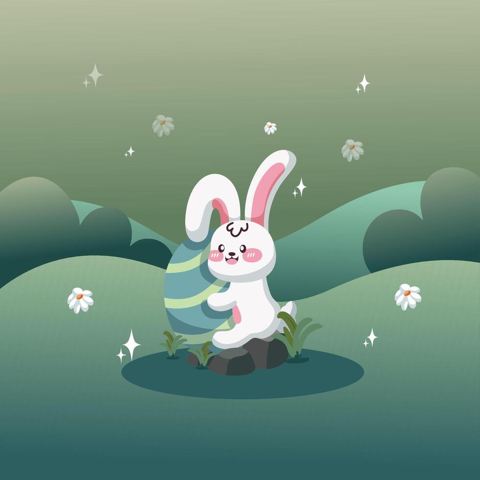 cute rabbit and egg easter day background vector