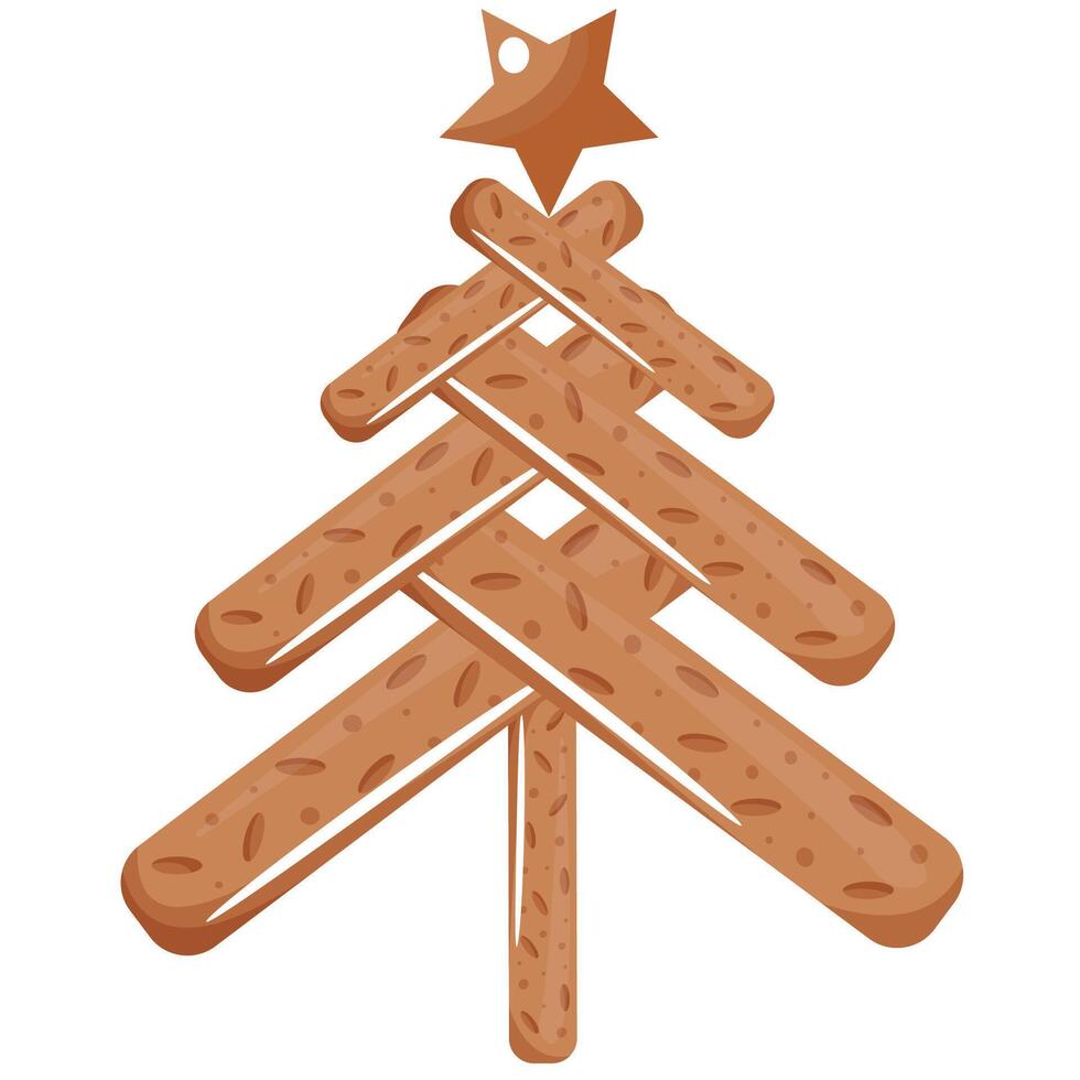 stylized Christmas tree made of toasted rye crackers and a star on top for various holiday posters or designs vector