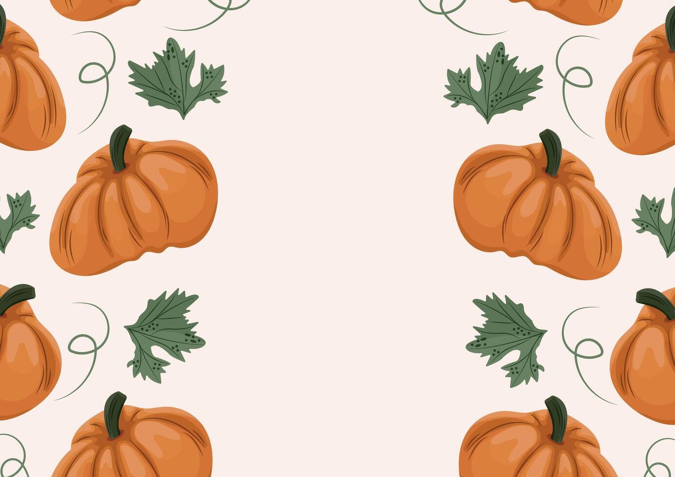 horizontal autumn poster with orange round pumpkins and various autumn leaves located on both sides of the poster vector