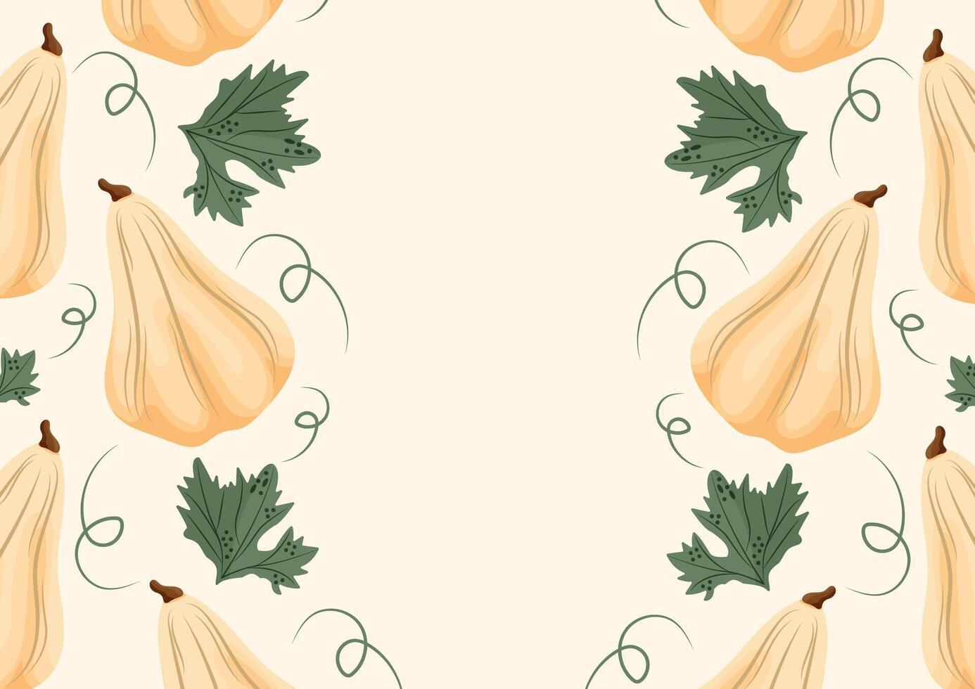 horizontal autumn poster with long white pumpkins and various autumn leaves located on both sides of the poster vector