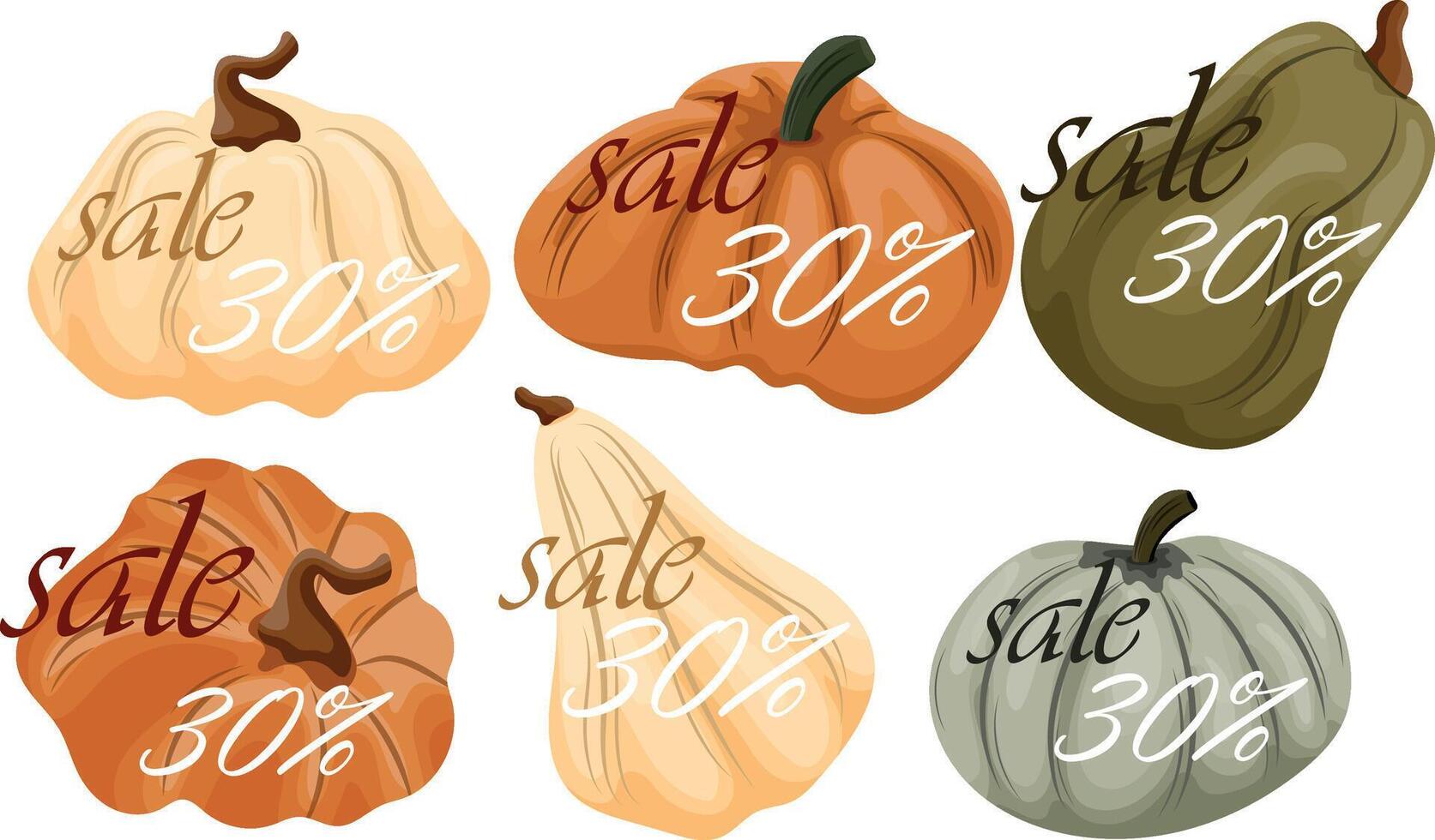 black friday autumn sale design set with various pumpkins of different colors and sizes with 30 off them vector