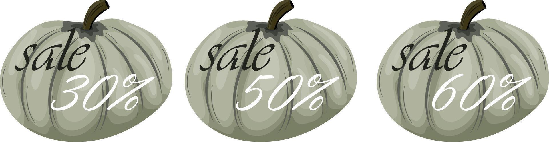 black friday autumn sale design set with round pastel green pumpkins with various discount numbers in it vector