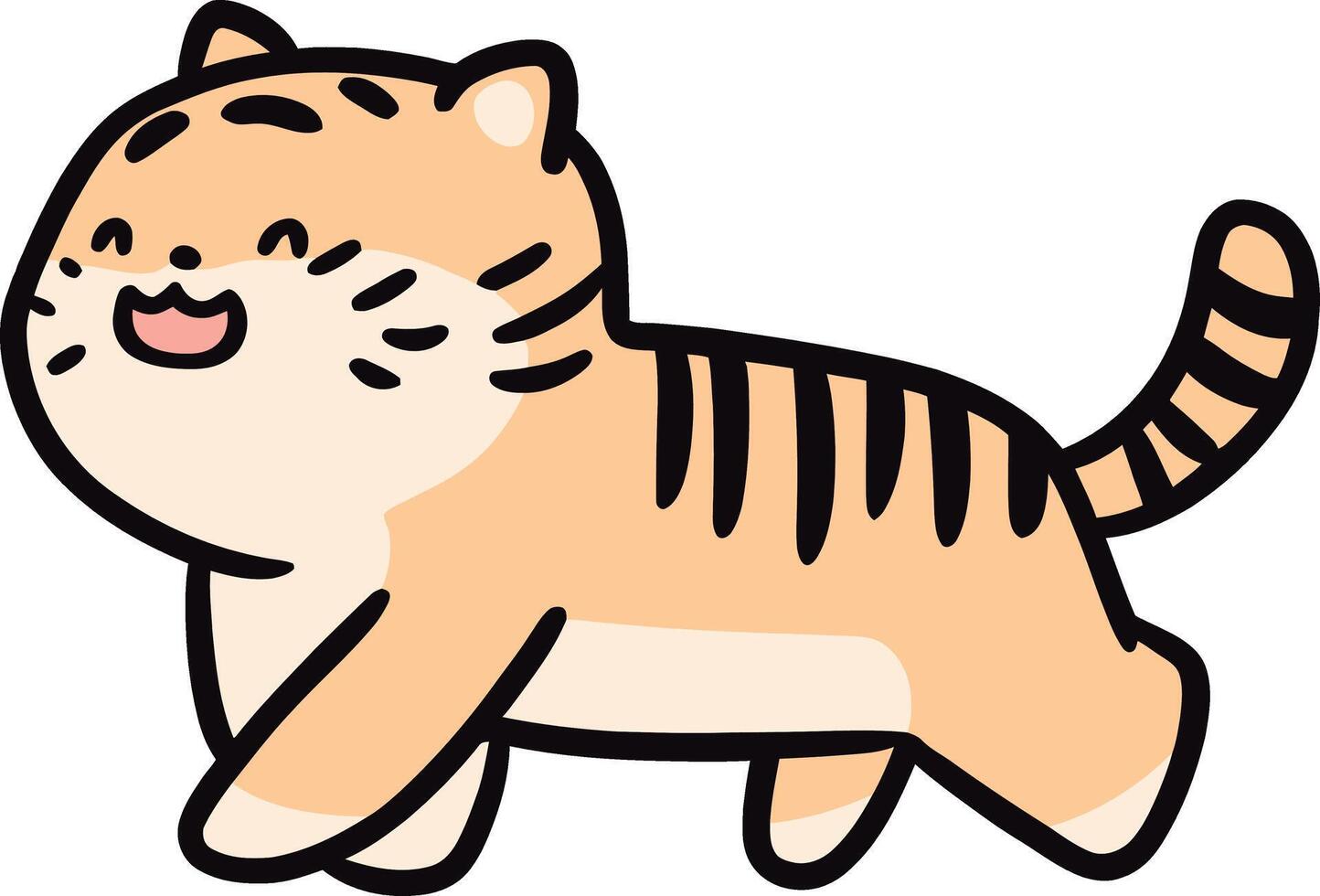 Cute Cartoon Cat with Stripes and Cream Coat Walking Happily vector