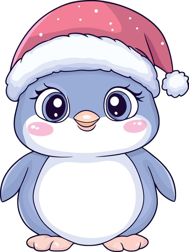 Adorable Cartoon Baby Penguin Wearing a Santa Hat vector