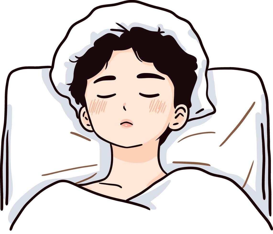 Illustration of a Sleeping Person in Bed with Cap - Calm Rest Concept vector