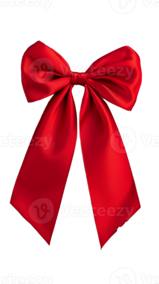 Red ribbon bow isolated on transparent background. Clipping path included. png