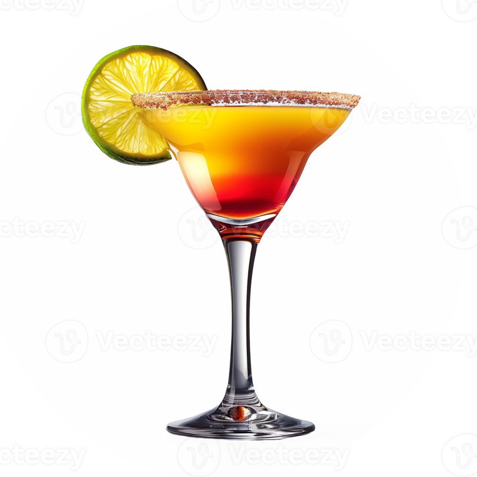 Cocktail with orange, lime and ice isolated on transparent background. png