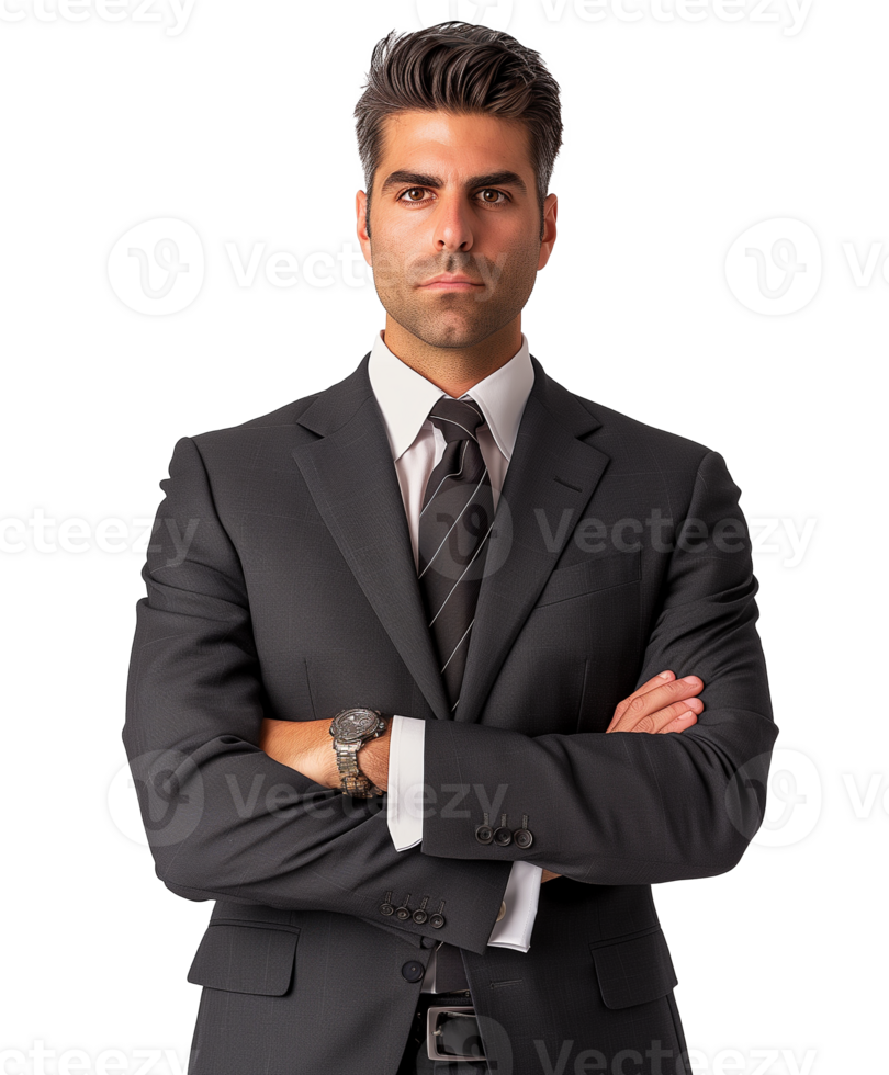 Businessman with his arms crossed and looking serious isolated on transparent background png