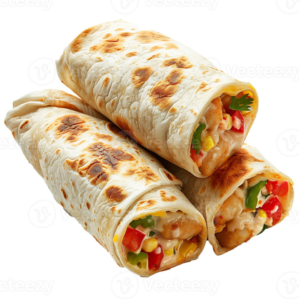 Tortilla wrap with chicken and vegetables isolated on transparent background png