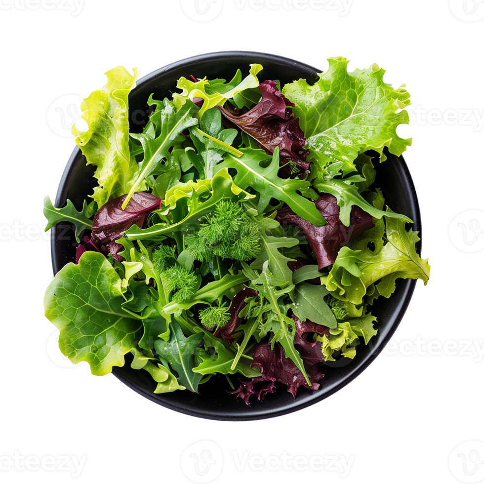 Fresh mixed green salad leaves in a bowl isolated on transparent background. png