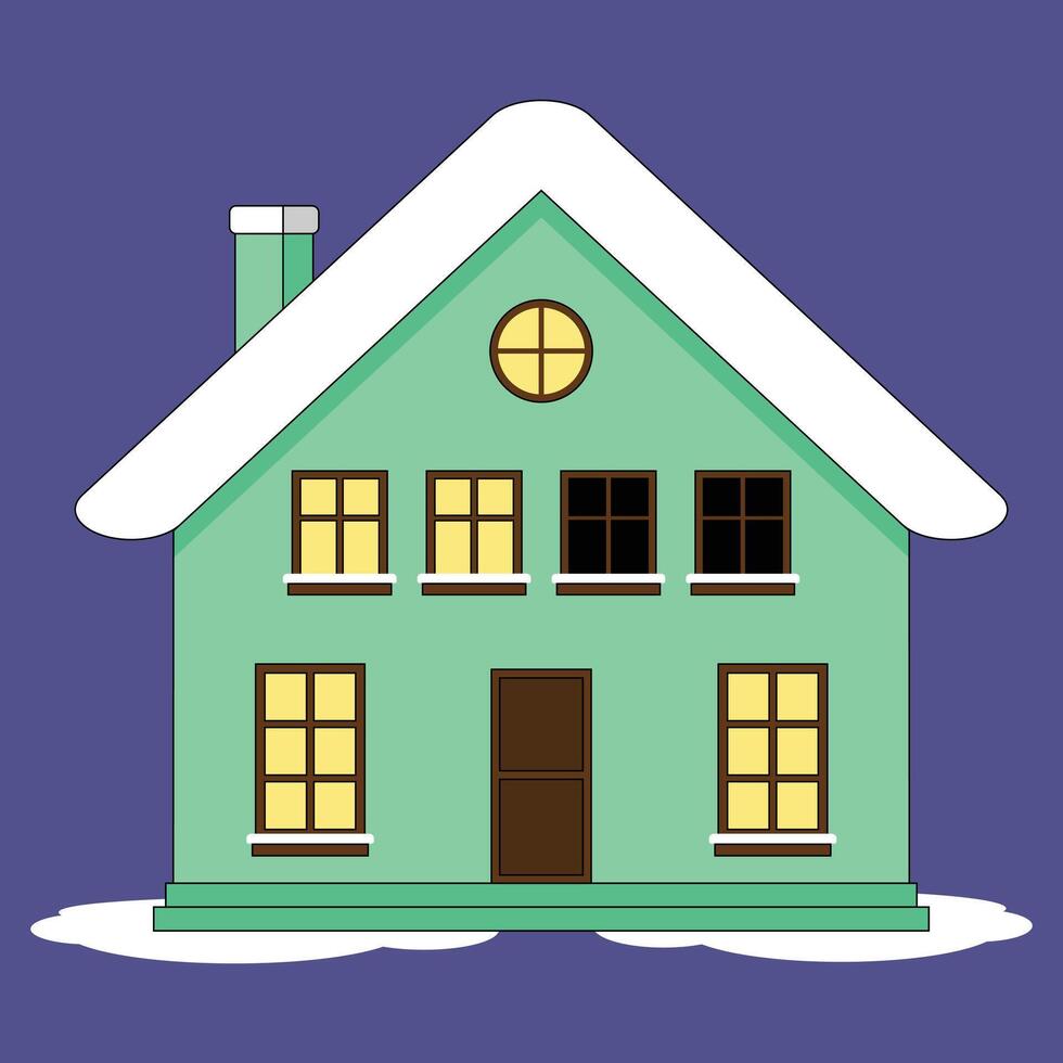Green House Or Residence And Snow In Winter vector