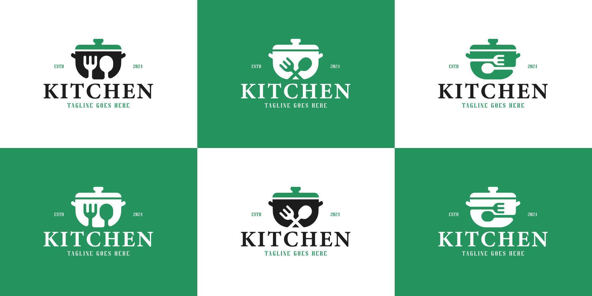 Set of hot pot with fork and spoon logo design collection illustration vector