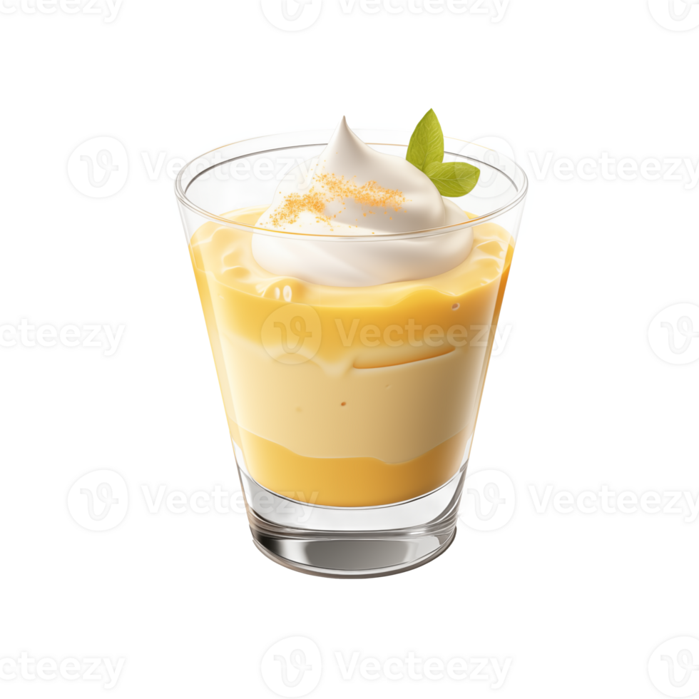 Creamy vanilla pudding with whipped cream in glass, isolated on transparent background png