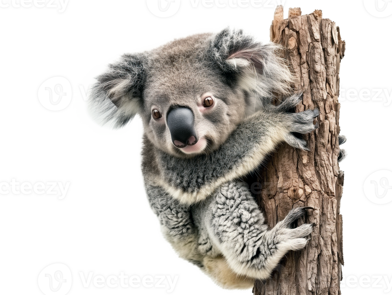 Cute koala on a tree isolated on transparent background. png