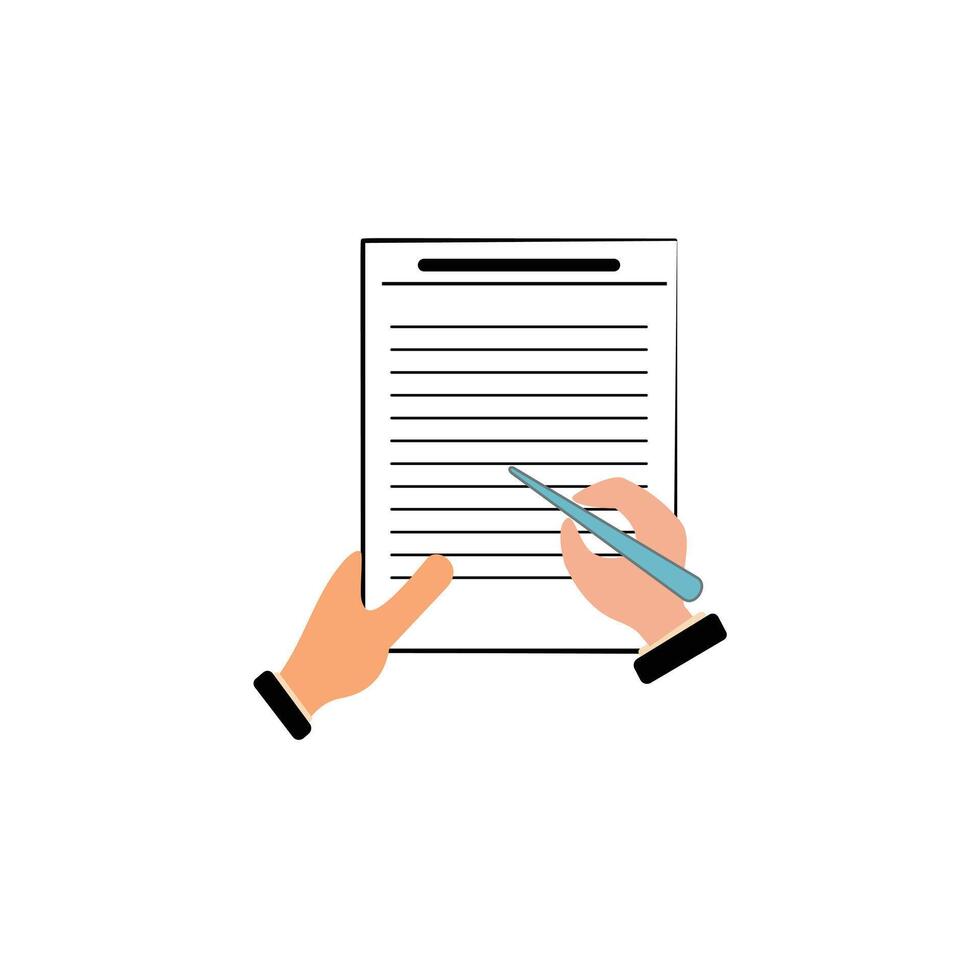 Hand signing contract icon. Flat color design document icon isolated. document file isolated icon illustration. Report icon. Flat design style. Education design element vector