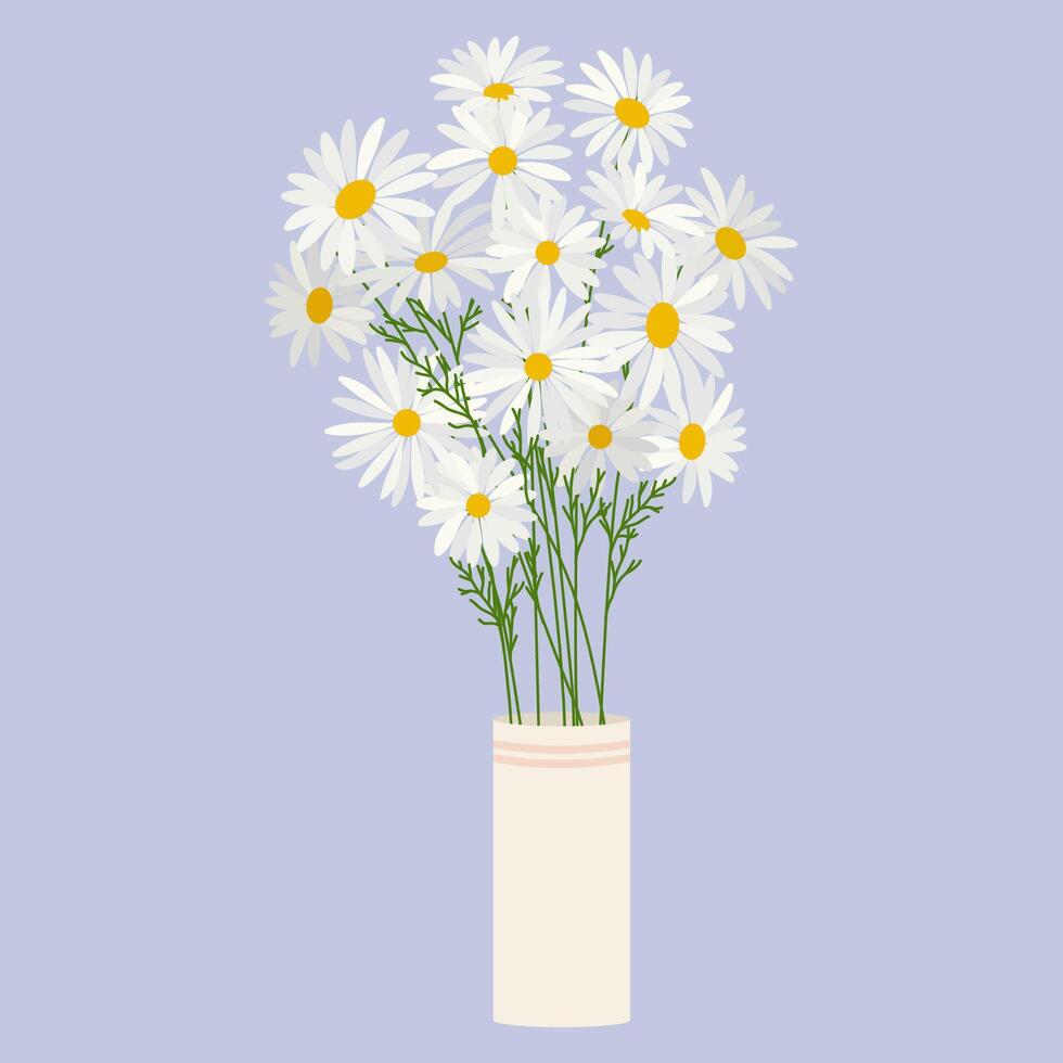 minimalist aesthetic blooming white daisy flower in white pot. illustration design for interior element design vector