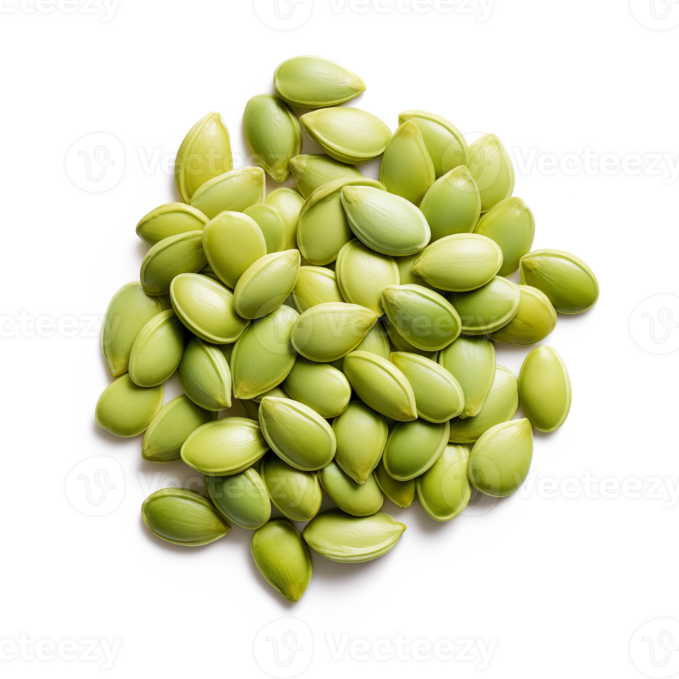 Pumpkin seeds isolated on transparent background. Top view. Flat lay. png