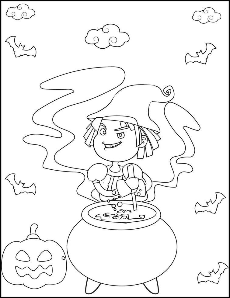 Halloween celebration coloring page, Witch Coloring Pages vector