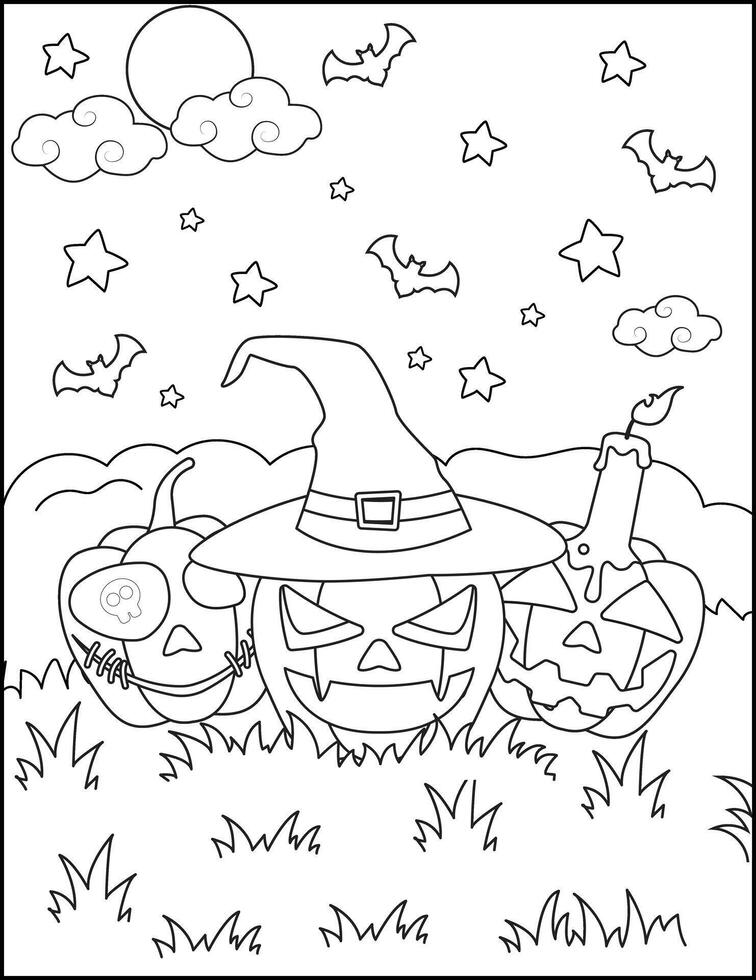 Pumpkin with a hat. Halloween coloring page for kids. vector
