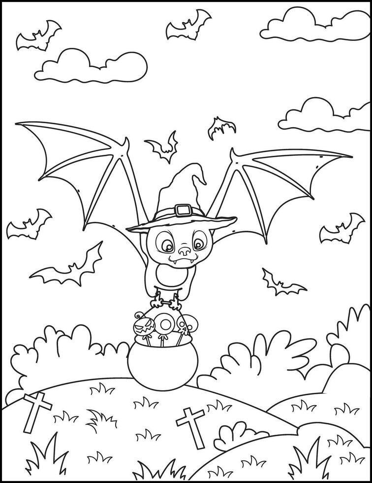 Vampire Bat Halloween Coloring Page for Kids coloring book vector