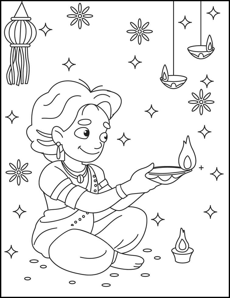 Diwali boys coloring Illustration for kids clipart vector