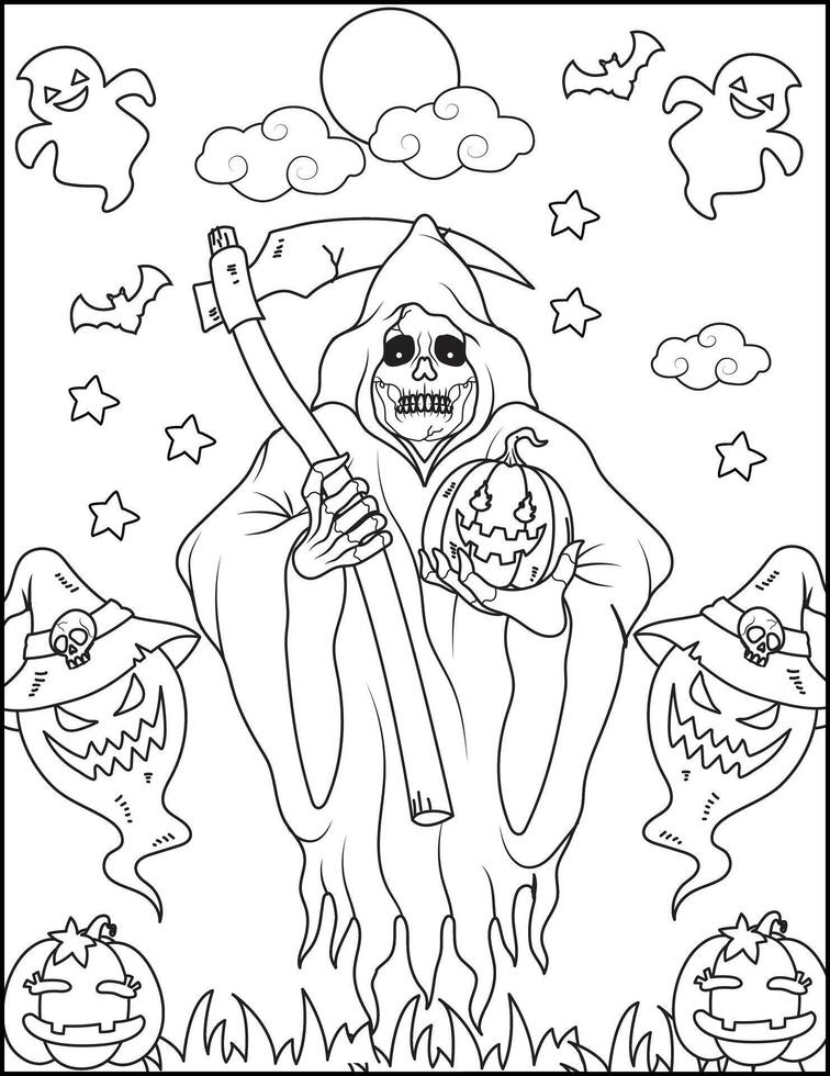 Halloween Grim Reaper Isolated Coloring Page for kids vector