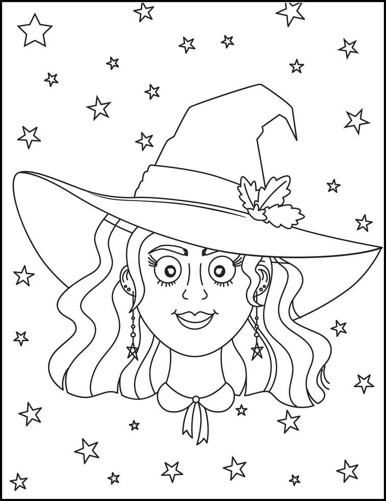 Halloween witch girl twitch scarecrow hand drawn cartoon coloring page for kids vector