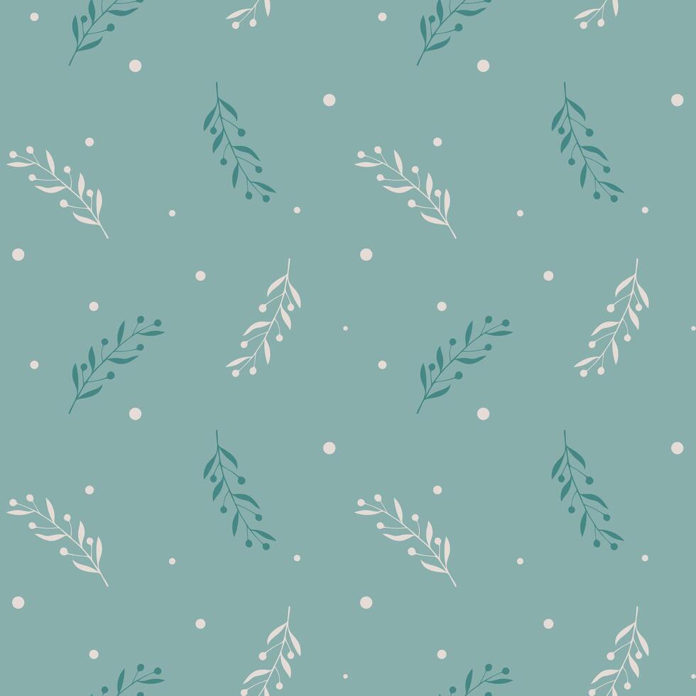 Winter New Year cold pattern with branches, blue and beige branches on pastel blue background. vector