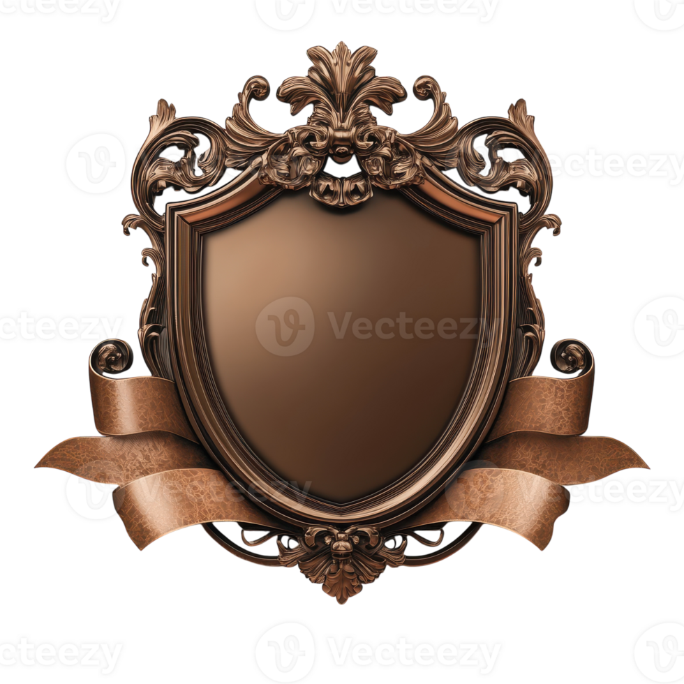An old style shield with a ribbon and scroll png