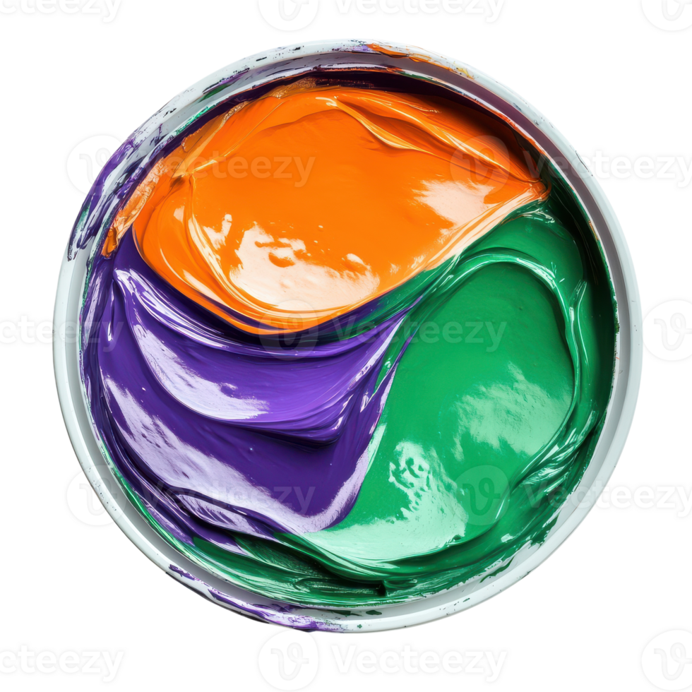 Vibrant Container with Purple, Orange, and Green Gouache for Creative Projects Transparent Background png