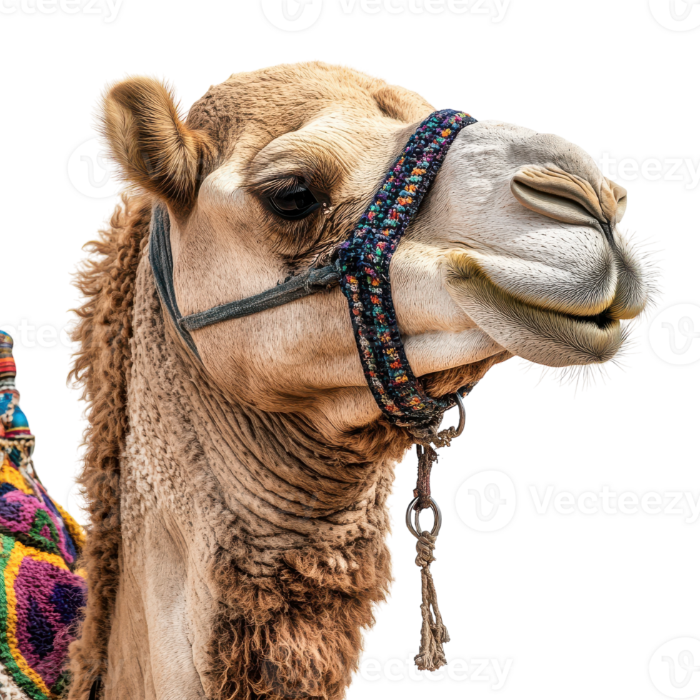 A camel with a bridle on its head png