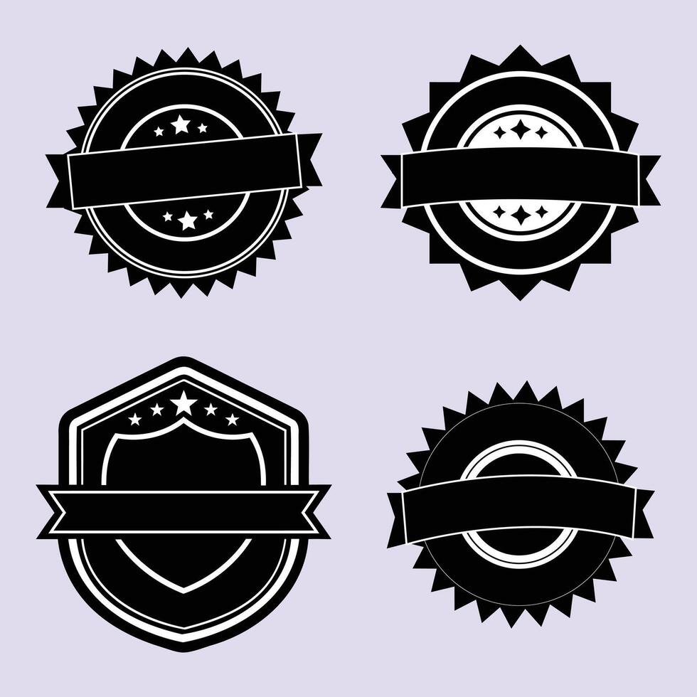 Four black and white badges with stars and ribbons vector