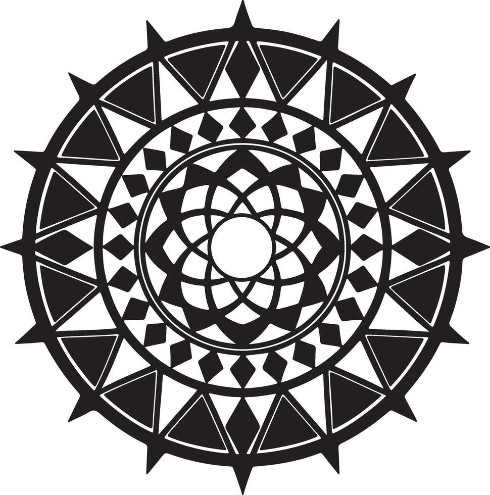 A black and white design of a circular design vector
