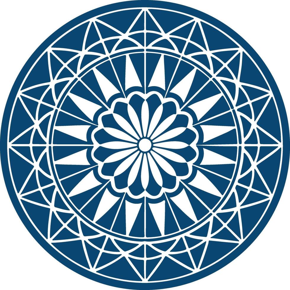 A circular design with a flower in the center vector