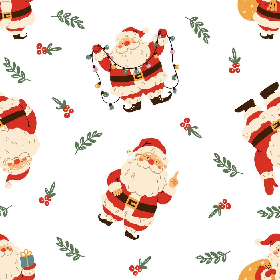 Seamless pattern. Cute Santa Claus on white background vector