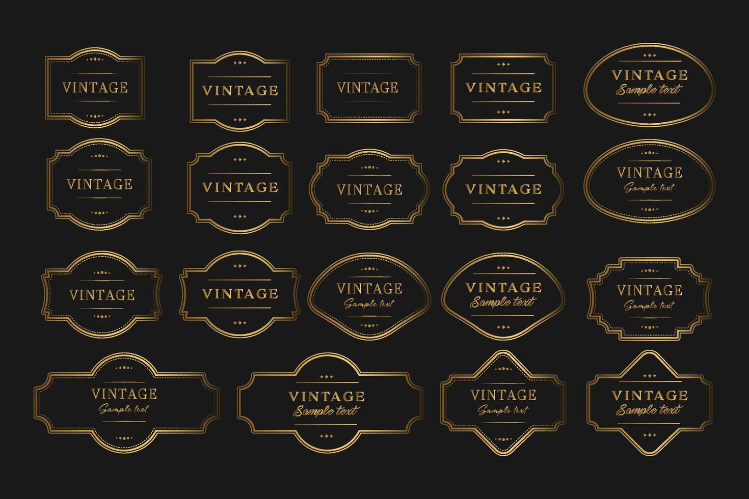 Elegant set of gold vintage frames on black background with text. illustration vector