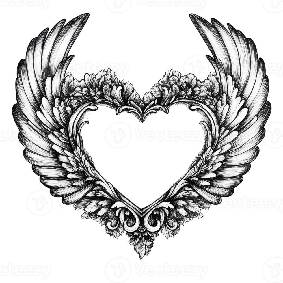 Heart Tattoo Design with Wings for Creative Projects Transparent Background png