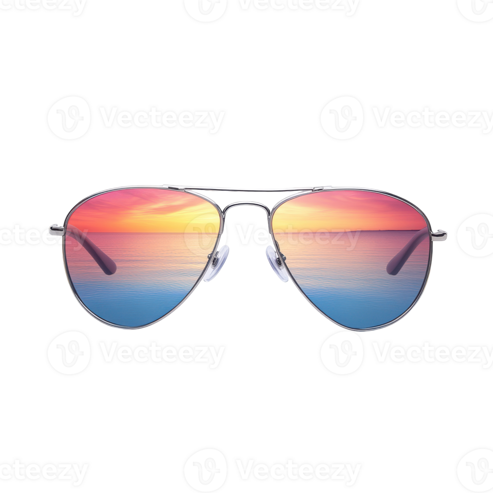 Aviator Sunglasses Reflecting a Beach Sunset Transparent Background png